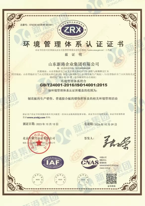Environmental Management System Certification Certificate